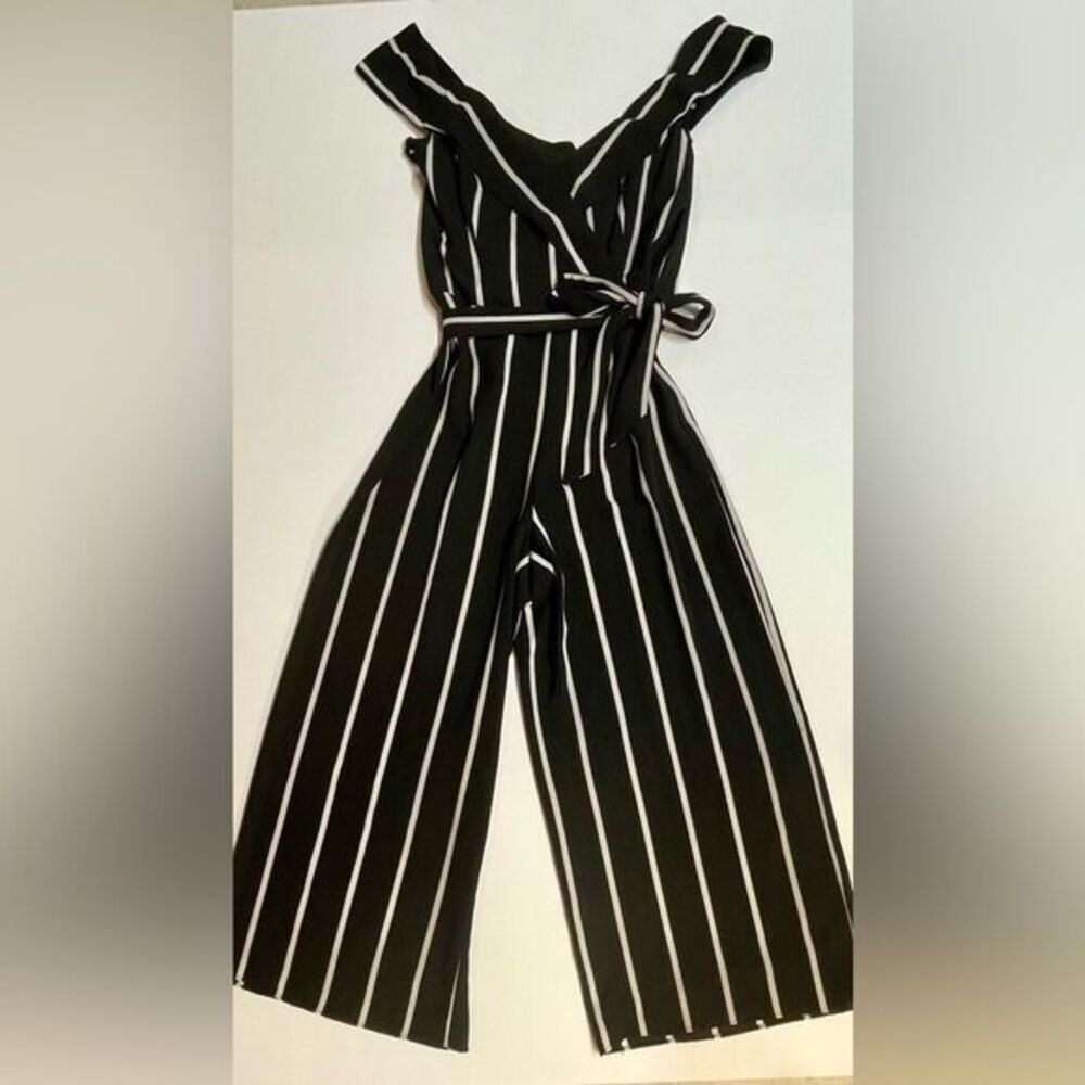 by & by Womens Black/White Striped Jumpsuit Sz 1